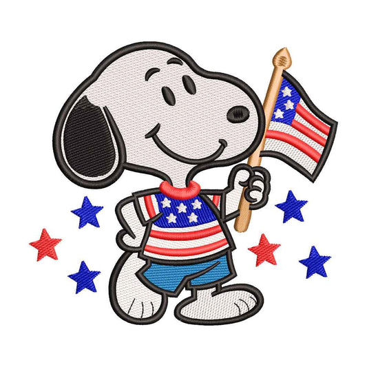 Patriotic Cute Beagle Dog with Flag Embroidery Design - 010507