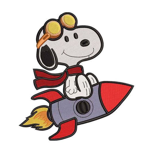 Cute Beagle Dog Flying Ace on Toy Rocket Embroidery Design - 010509