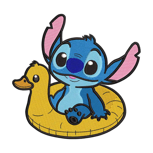 Blue Alien Pet in Duck Pool Float Embroidery Design - 010511