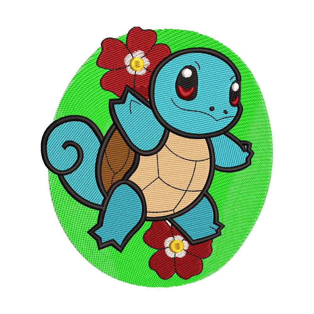 Water Turtle Monster with Flowers Embroidery Design - 010518