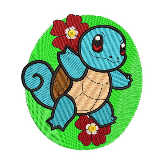 Water Turtle Monster with Flowers Embroidery Design - 010518
