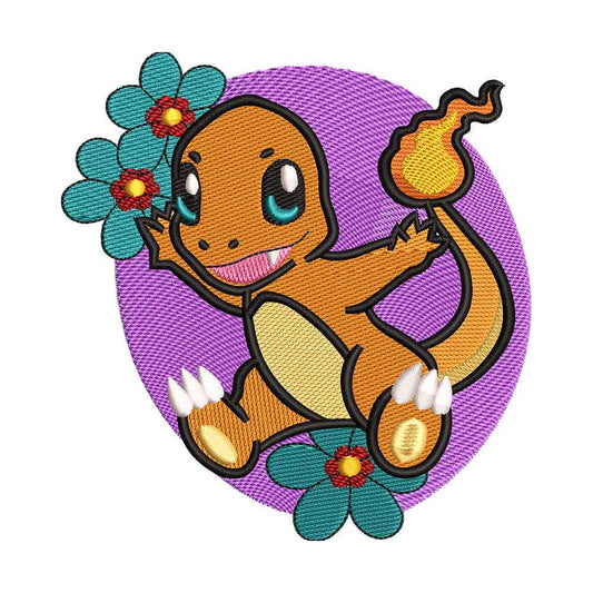 Fire Lizard Monster with Flowers Embroidery Design - 010519