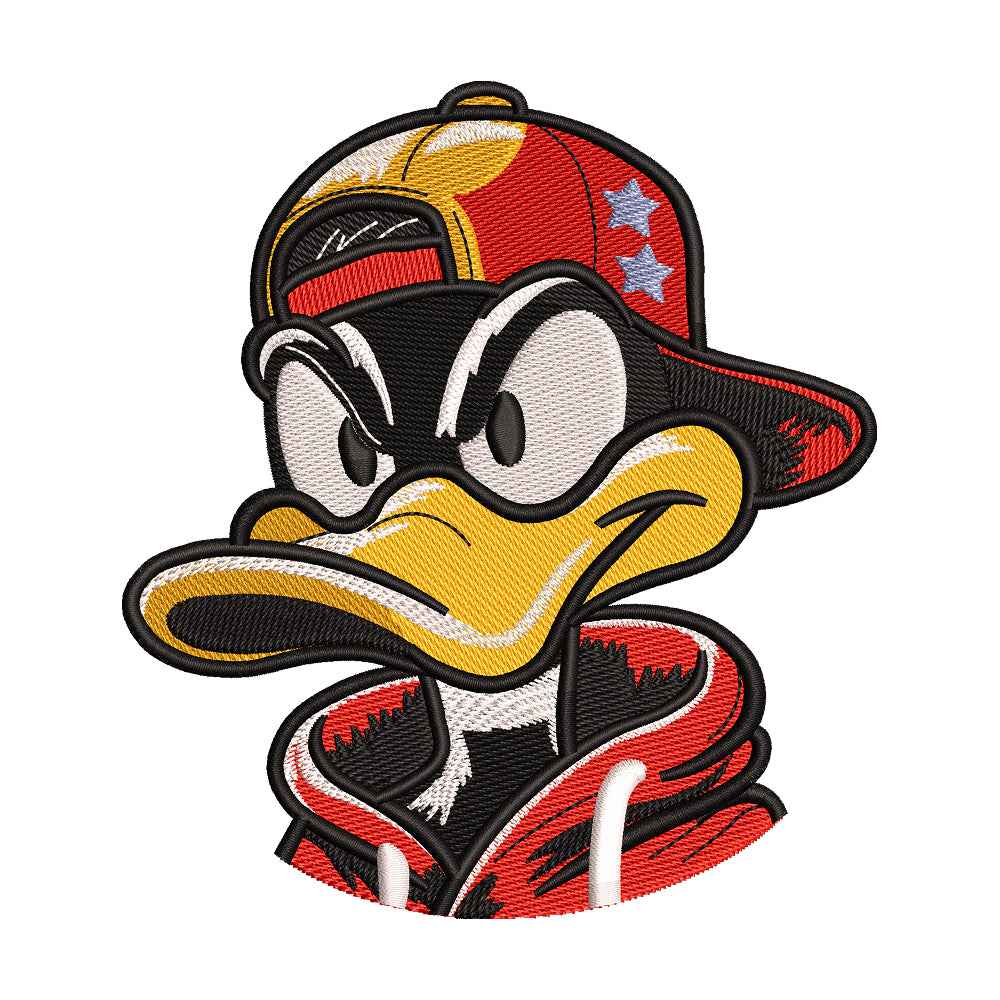 Streetwear Black Angry Duck Portrait Embroidery Design - 010522