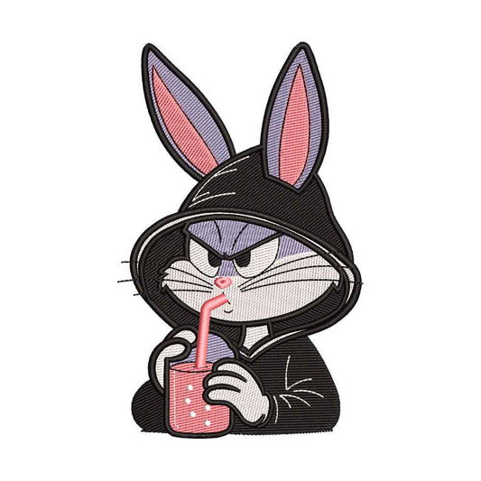 Streetwear Grey Wise Rabbit Embroidery Design - 010524