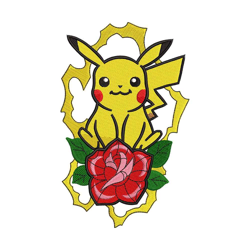 Tattoo Style Yellow Electric Monster with Rose Embroidery Design - 010529