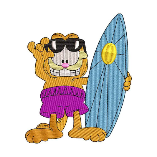 Surfer Orange Lasagna Cat Embroidery Design - 010533