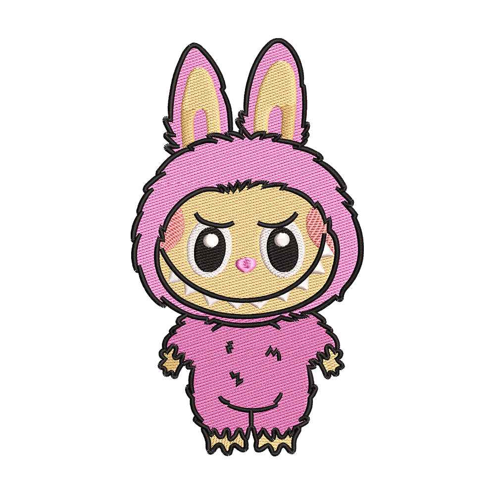 Cute Monster Character in Pink Bunny Suit Embroidery Design - 010535