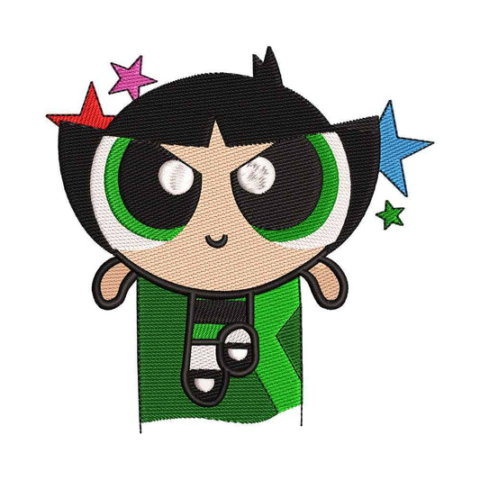 Superhero Little Girls Buttercup Portrait Embroidery Design - 010536