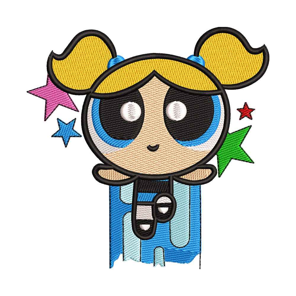 Superhero Little Girls Bubbles Portrait Embroidery Design - 010537