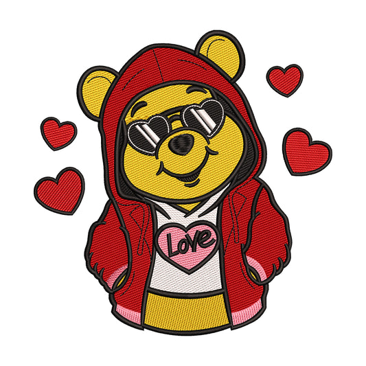Cool Winnie the Pooh in Hoodie Embroidery Design - 010538
