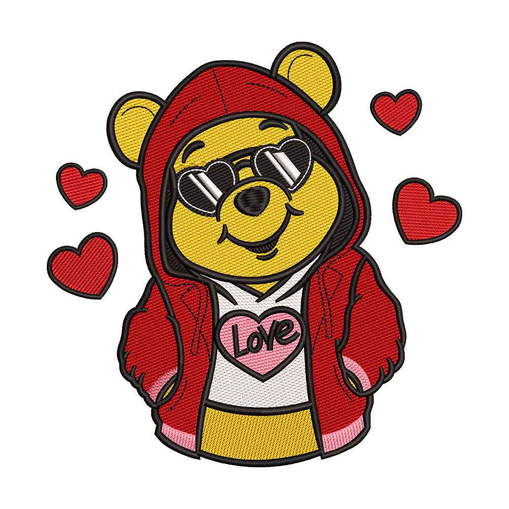 Cool Cute Yellow Bear in Hoodie Embroidery Design - 010538