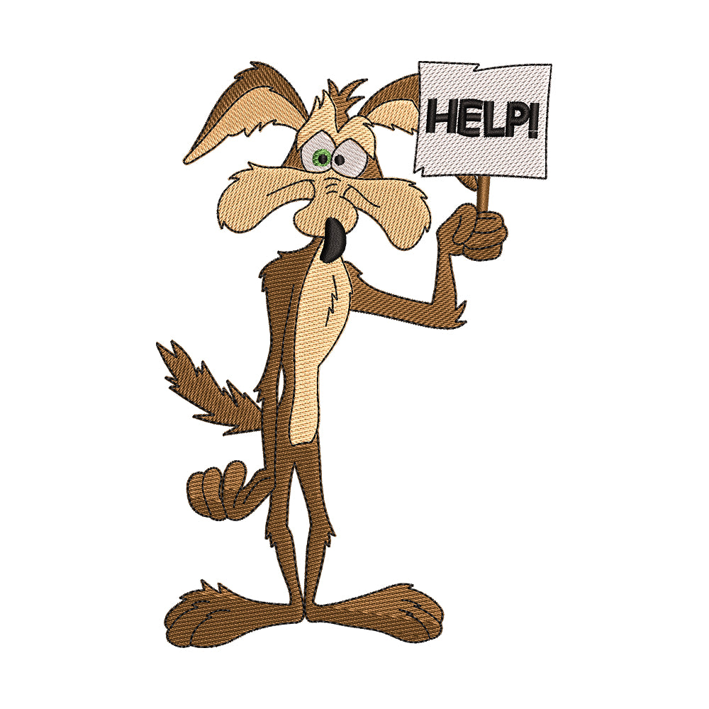 Wile E. Coyote 'HELP!' Sign Embroidery Design - 010543