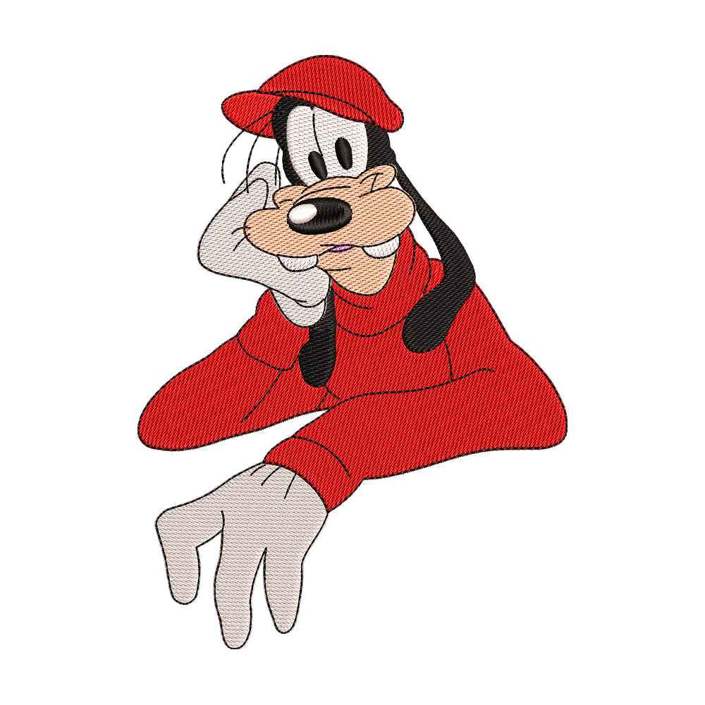 Cute Dog Goof Leaning Embroidery Design - 010544