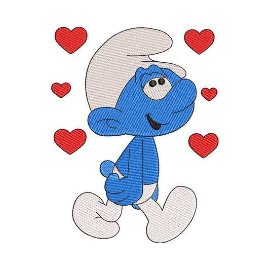 Smurf with Hearts Embroidery Design - 010545
