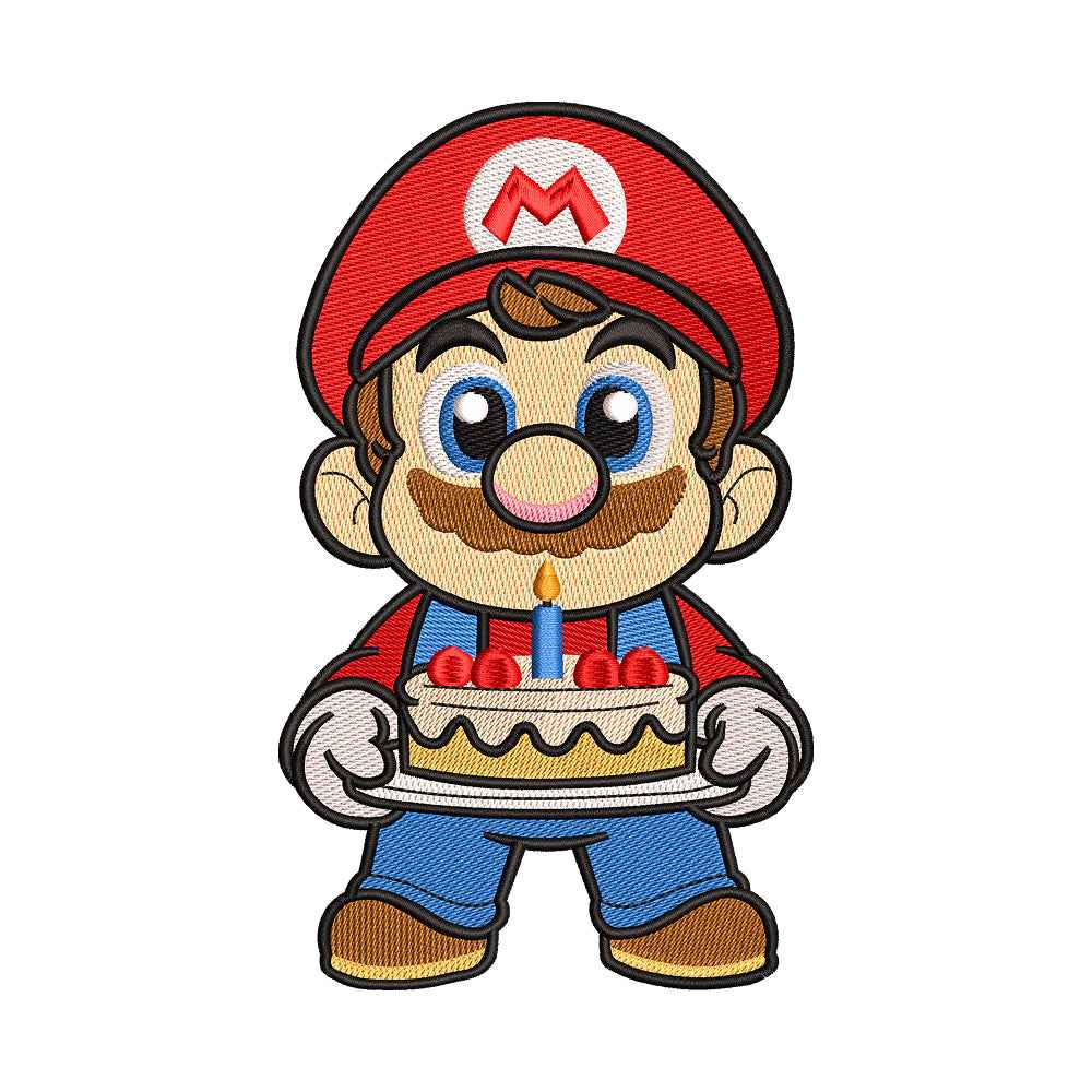 Video Game Plumber with Birthday Cake Embroidery Design - 010551