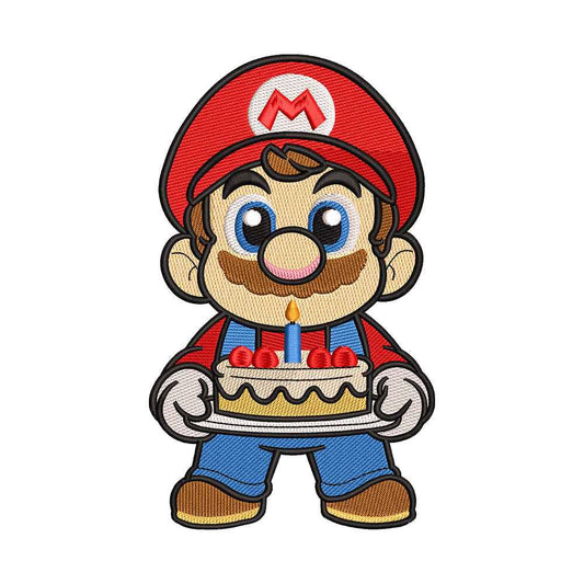Video Game Plumber with Birthday Cake Embroidery Design - 010551