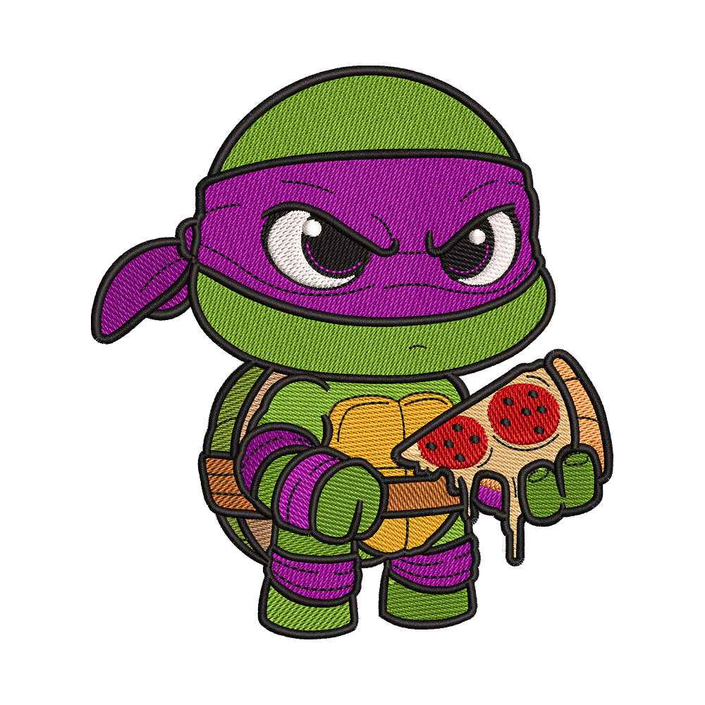 Purple Mask Turtle with Pizza Embroidery Design - 010552
