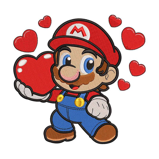Video Game Plumber with Hearts Embroidery Design - 010554