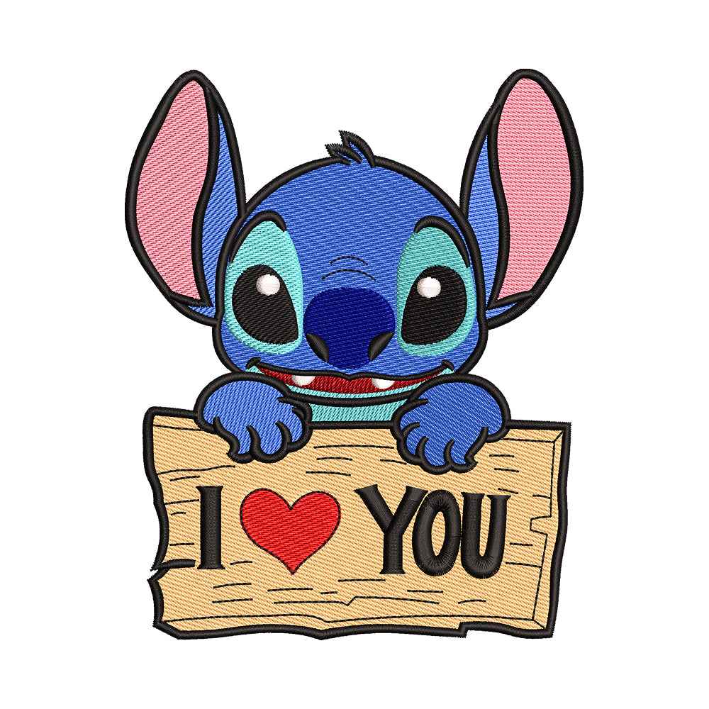 Blue Alien Pet 'I Love You' Sign Embroidery Design - 010558