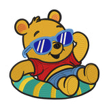 Relaxing Winnie the Pooh in Pool Float Embroidery Design - 010561