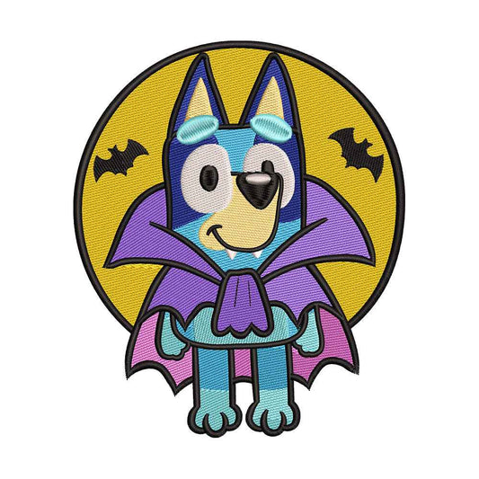 Halloween Vampire Blue Cattle Dog Embroidery Design - 010563