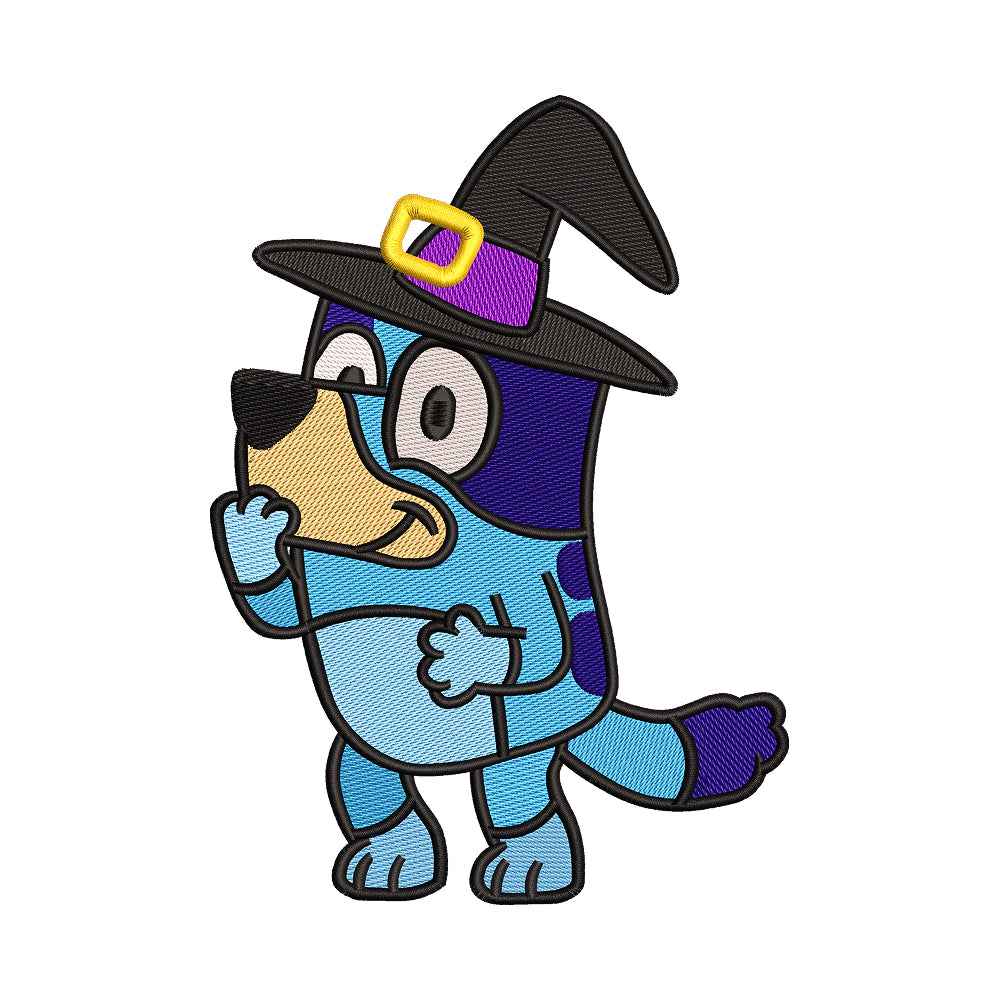 Halloween Witch Blue Cattle Dog Embroidery Design - 010566