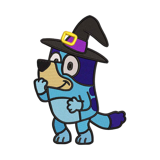 Halloween Witch Blue Cattle Dog Embroidery Design - 010566