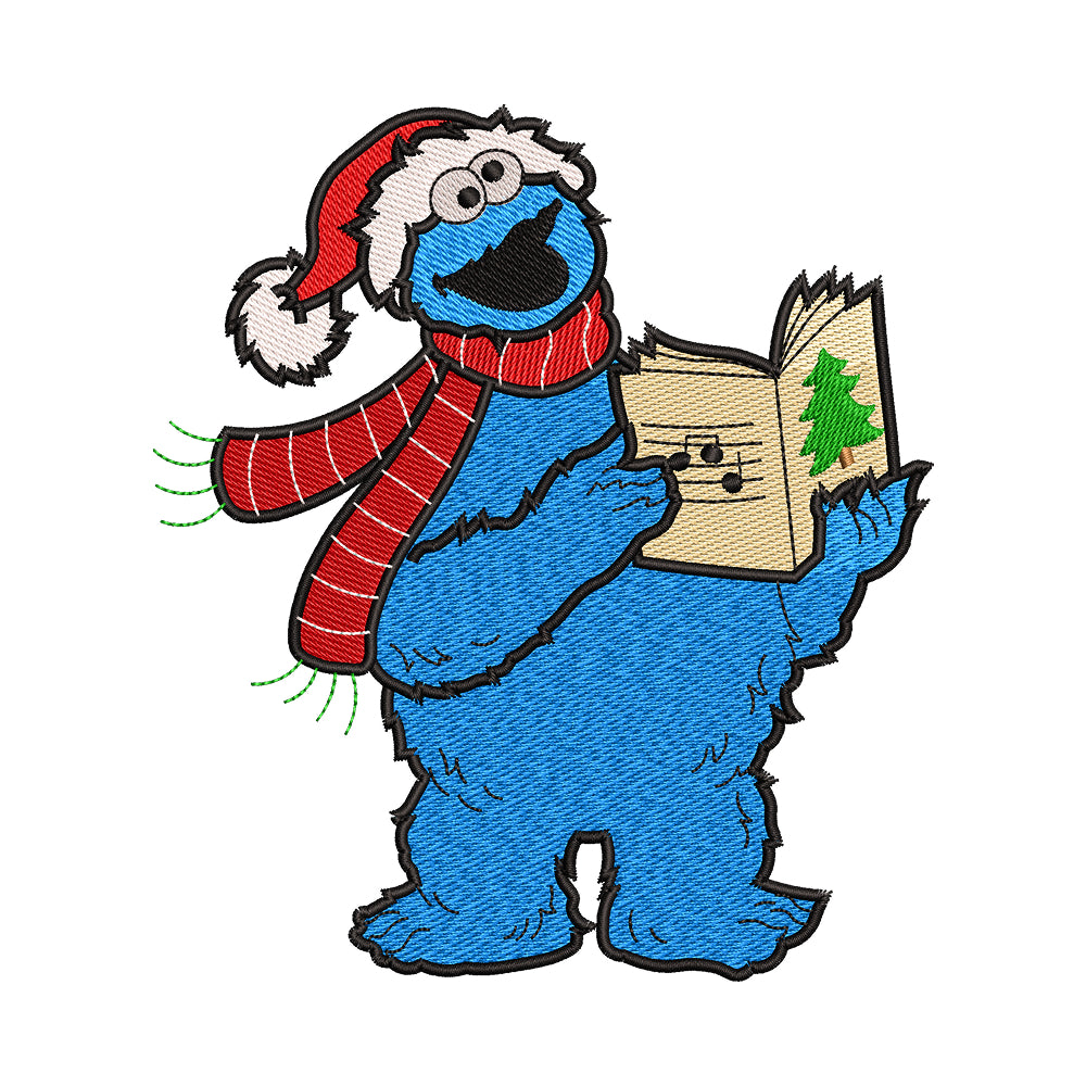 Christmas Caroling Cookie Monster Embroidery Design - 02060110