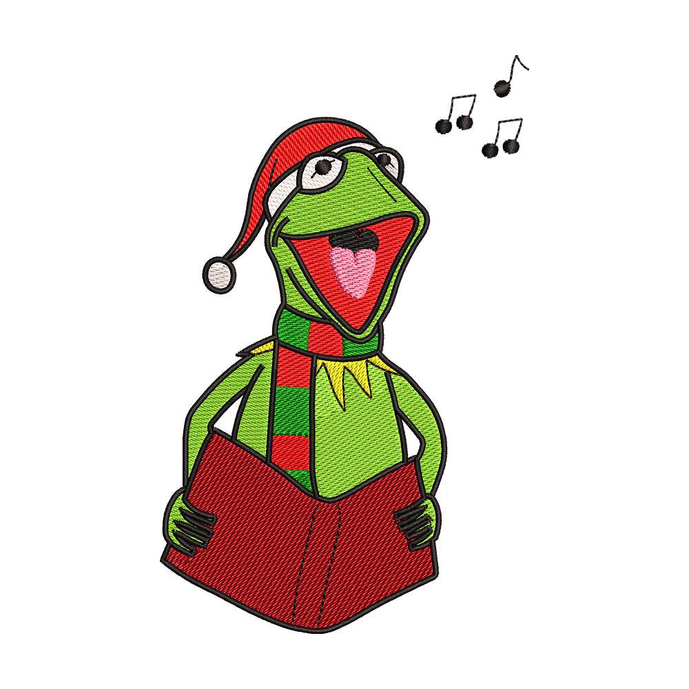 Christmas Caroling Kermit the Frog Embroidery Design - 02060111