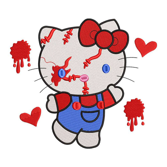 Zombie Cute White Cat Embroidery Design - 02060114