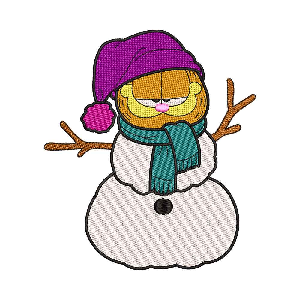Orange Lasagna Cat as a Snowman Embroidery Design - 02060118
