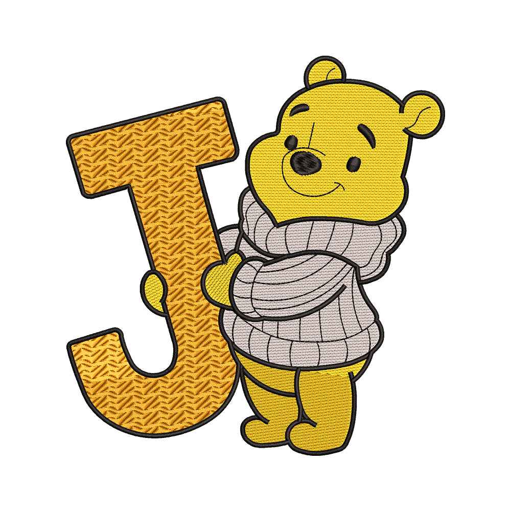 Cute Yellow Bear Alphabet Letter J Embroidery Design - 02060119