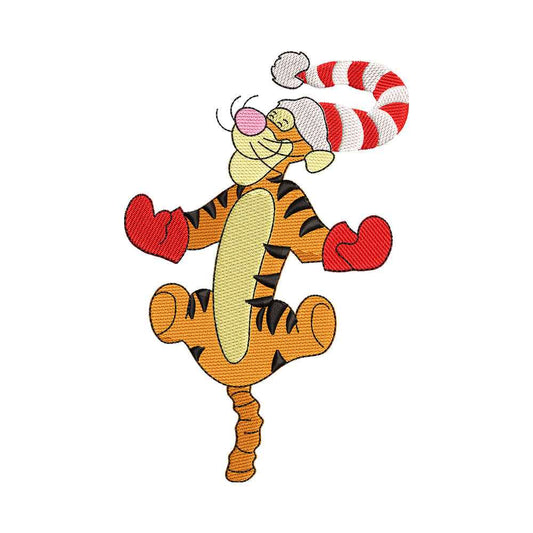 Winter Bouncing Orange Tiger Bouncing Embroidery Design - 02060123