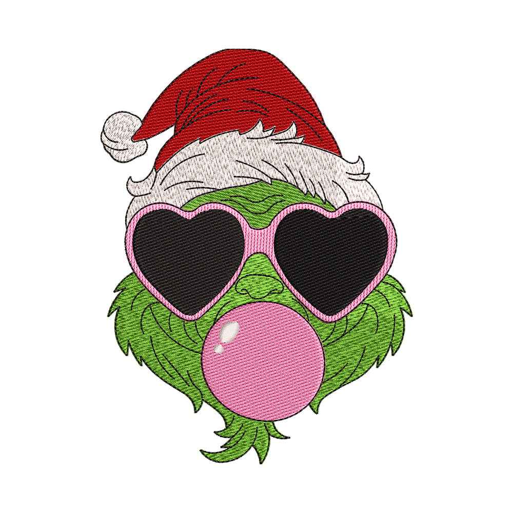 Sassy Green Holiday Grump with Sunglasses Embroidery Design - 02060125