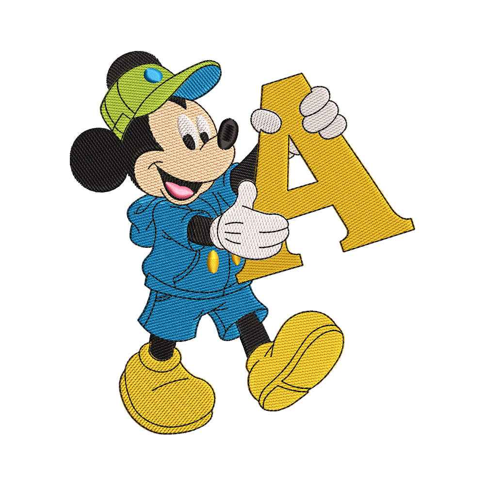 Classic Cartoon Mouse Alphabet Letter A Embroidery Design - 02060126