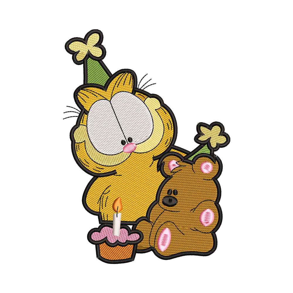 Orange Lasagna Cat and Pooky Birthday Embroidery Design - 02060129