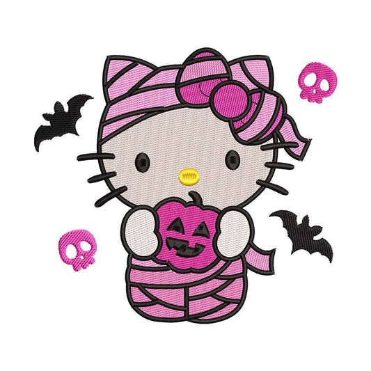 Halloween Mummy Cute White Cat Embroidery Design - 02060130
