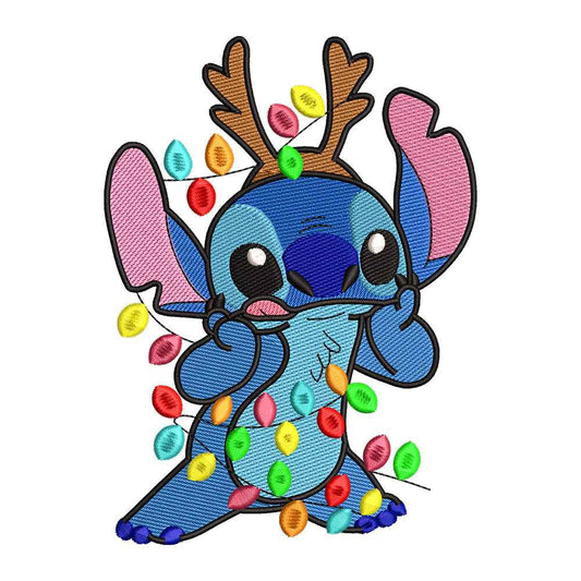 Blue Alien Pet Tangled in Christmas Lights Embroidery Design - 02060131