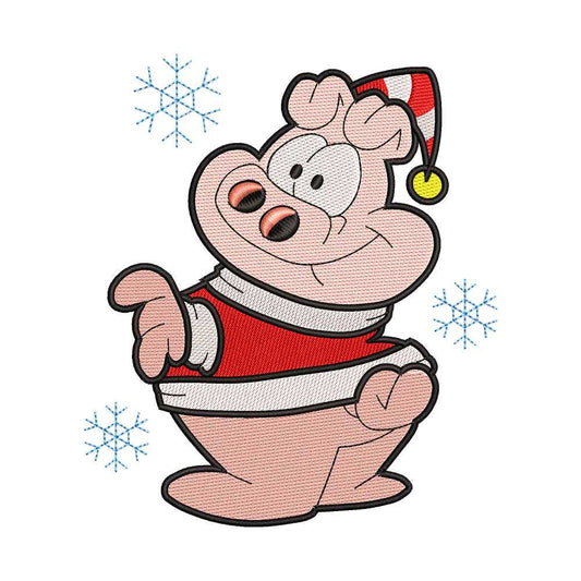 Winter Cartoon Pig Embroidery Design - 02060135