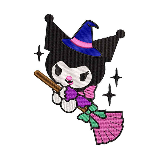 Witch Mischievous Rabbit on a Broomstick Embroidery Design - 02060138