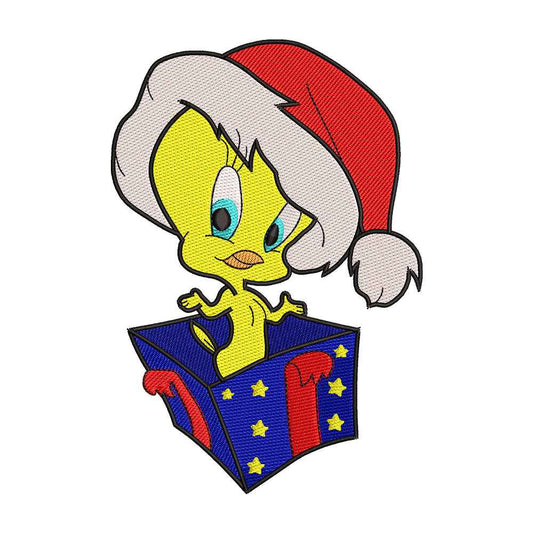Christmas Little Yellow Bird Bird in Gift Box Embroidery Design - 02060141