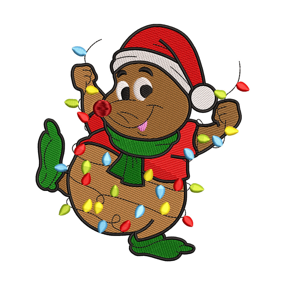 Cute Creature Tangled in Christmas Lights Embroidery Design - 02060143