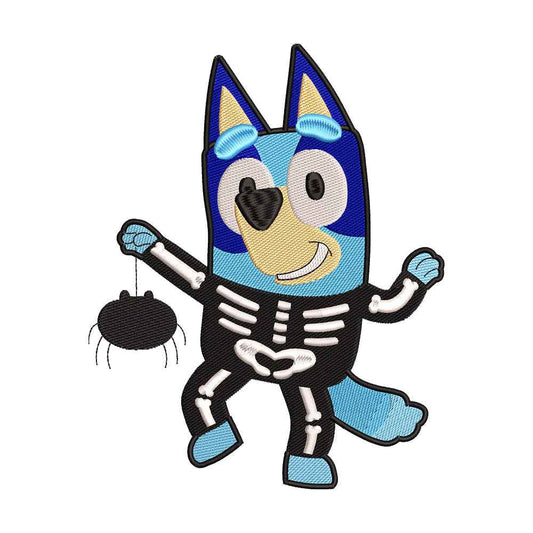 Halloween Skeleton Blue Cattle Dog Embroidery Design - 02060155