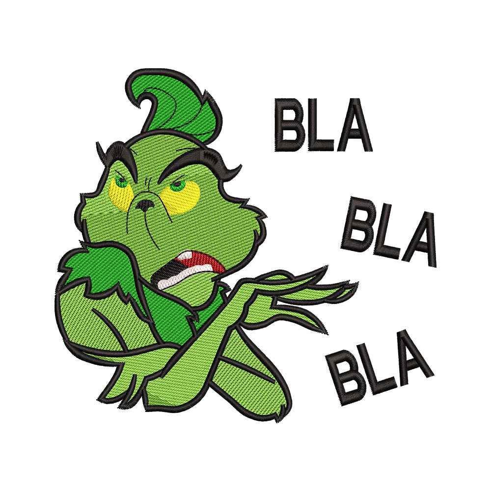Green Holiday Grump 'Bla Bla Bla' Embroidery Design - 02060161