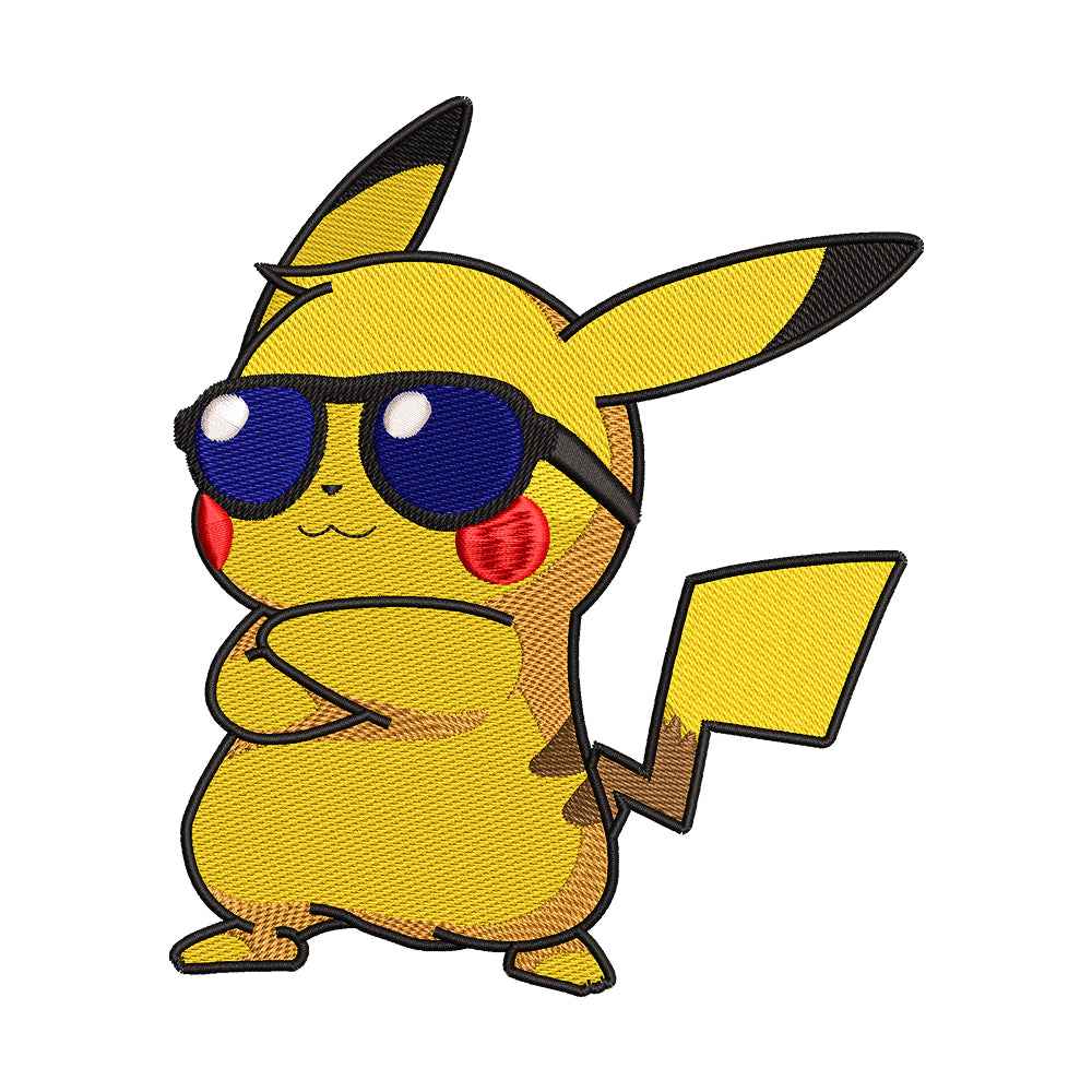 Cool Yellow Electric Monster with Sunglasses Embroidery Design - 02060169