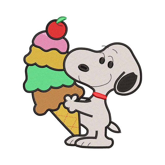 Cute Beagle Dog with Giant Ice Cream Cone Embroidery Design - 02060175