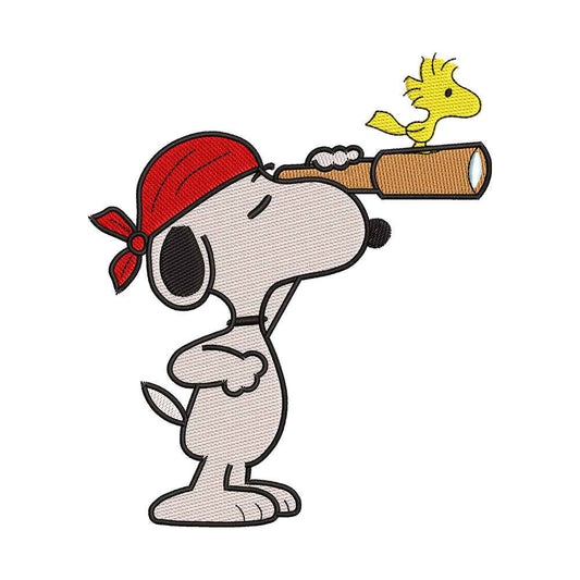 Pirate Cute Beagle Dog and Woodstock Embroidery Design - 02060179