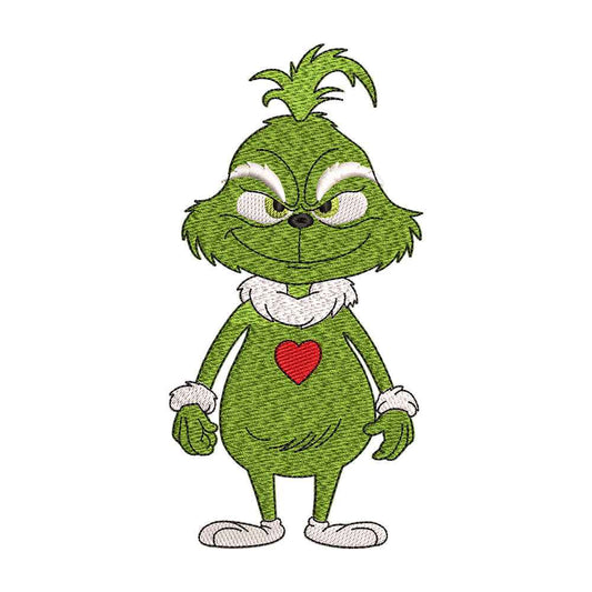 Young Green Holiday Grump with Heart Embroidery Design - 02060180
