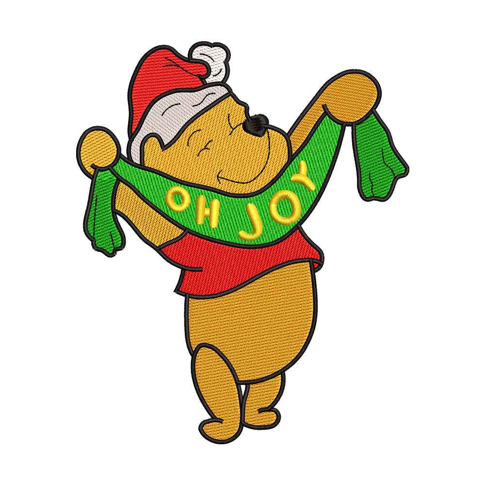 Christmas Cute Yellow Bear 'Oh Joy' Embroidery Design - 02060192