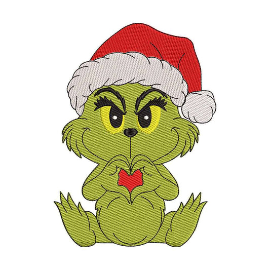 Baby Green Holiday Grump with Heart Hands Embroidery Design - 02060193